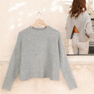 Lulus Pretty Cute Heather Grey Mock Neck Backless Sweater M Medium NWT